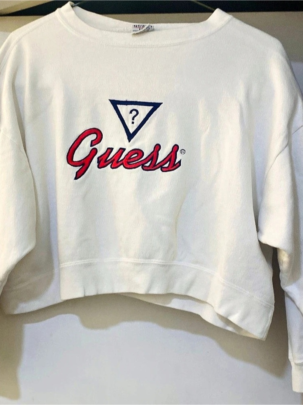 GUESS Cropped Logo Sweatshirt in White